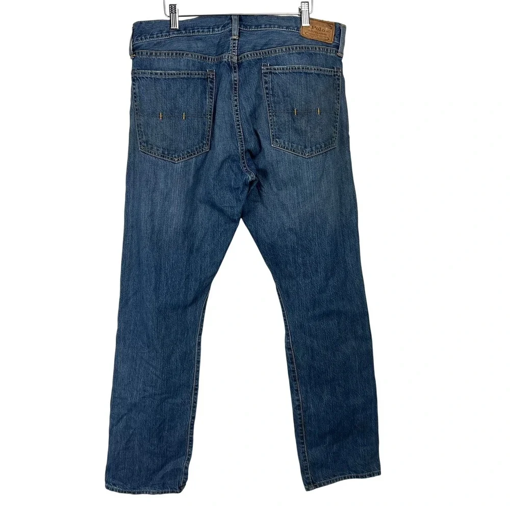 VTG Y2K Polo Ralph Lauren Mens Jeans Straight Leg 35x32 Preppy Leather Patch 90s
